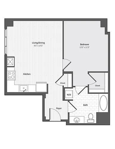 Floor plan 11f9 1BR/1BA