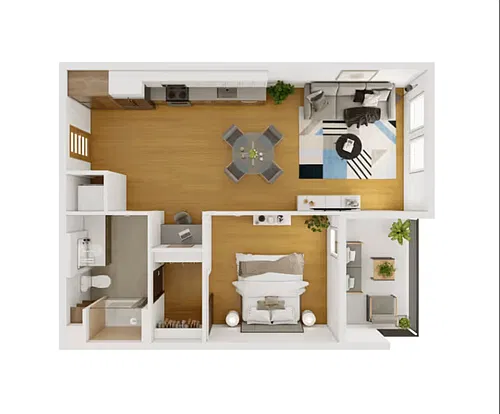 Floor plan 1BD, 1BTH E