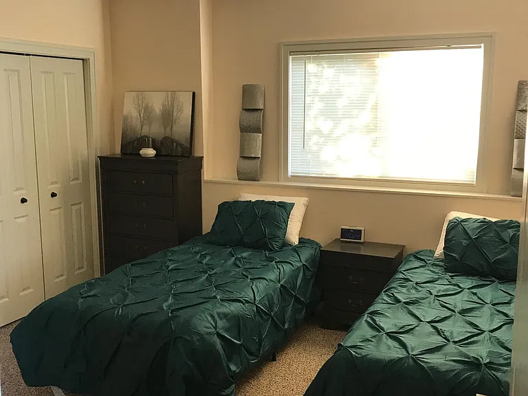 Whole bedroom is new ceiling fan added includes linens