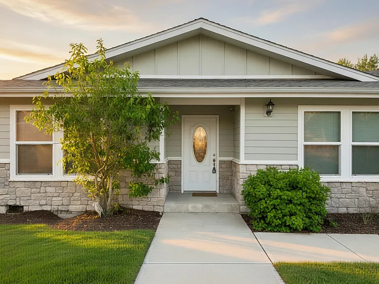Simple entrance, poised to greet guests with "welcome to my humble abode".