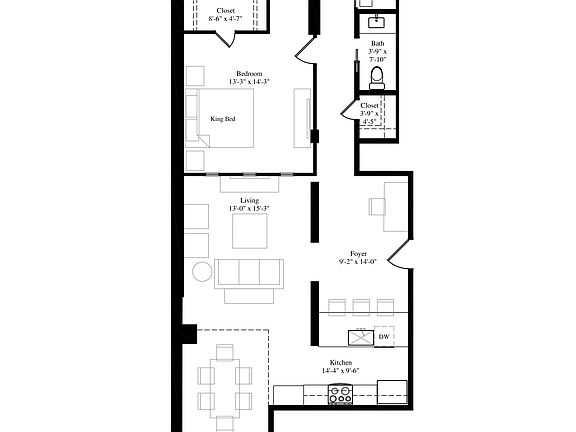 Unit 2C Floor Plan Furnished