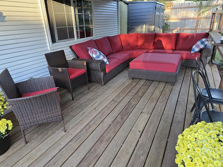 Relax in the covered outdoor living space.