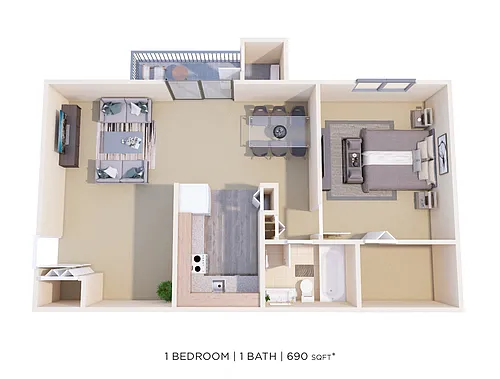 Floor plan One Bedroom - 690 sqft