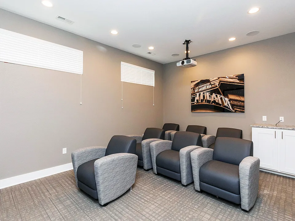 Enjoy exclusive access to our private movie theater room_just one of the many resident amenities at Legacy Landing.