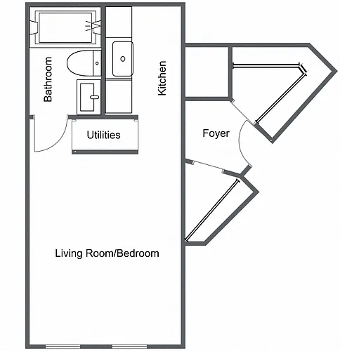Floor plan Heyse Studio, 1 Bath A
