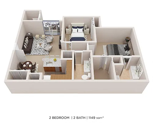 Floor plan Two Bedroom 2 Bath - 1,149 sqft