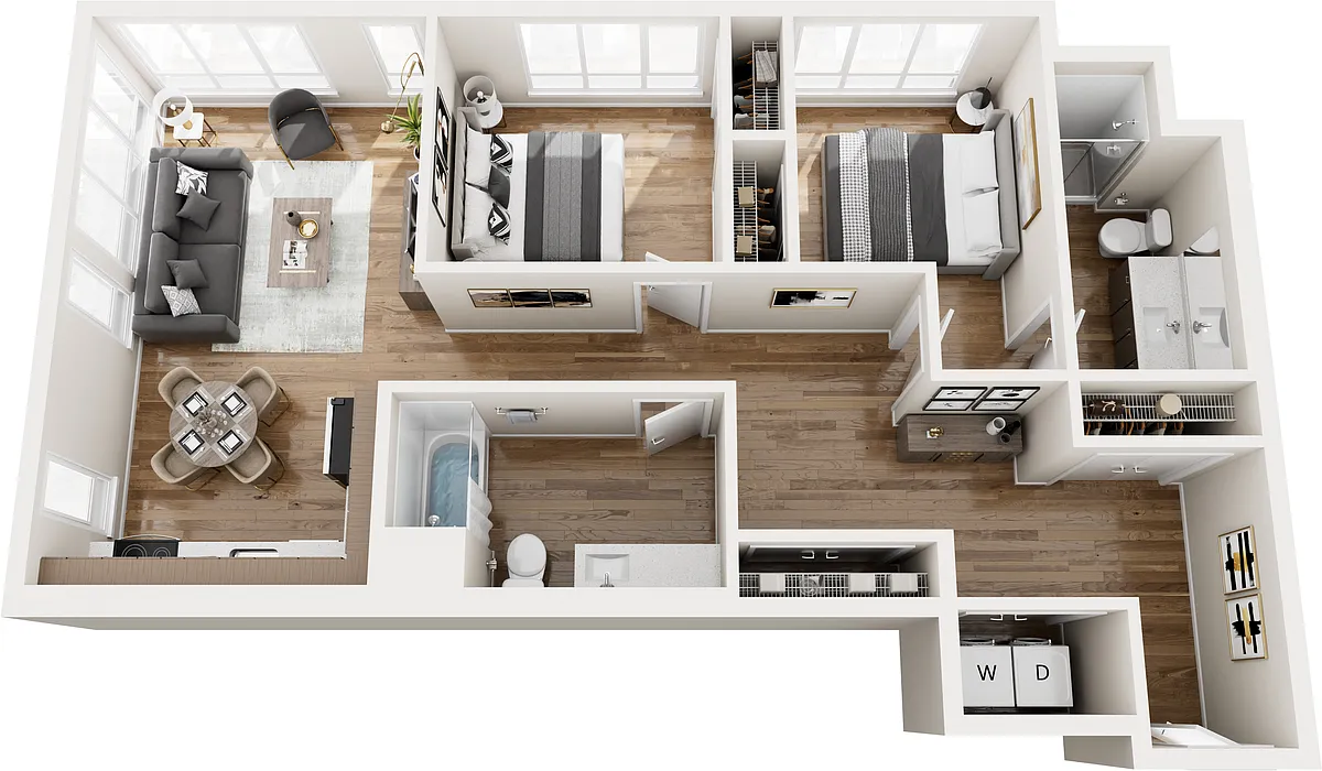 Floor plan Two Bedroom One Bath w/NW View M8A