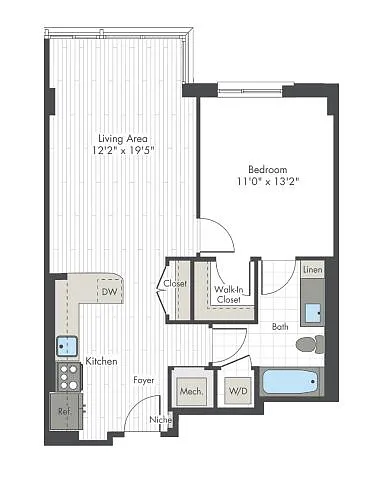 Floor plan 1 Bed/1 Bath-E1