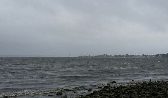 The pebble beach steps away from the front door