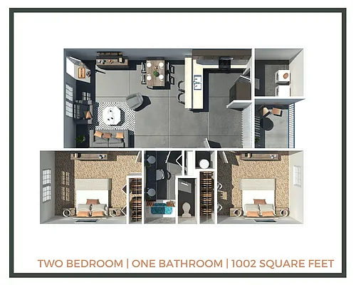 Floor plan 2 Bed + 1 Bath | 1002 Sq Ft