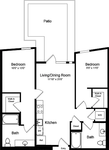 Floor plan 2 Bedroom A2 with Patio