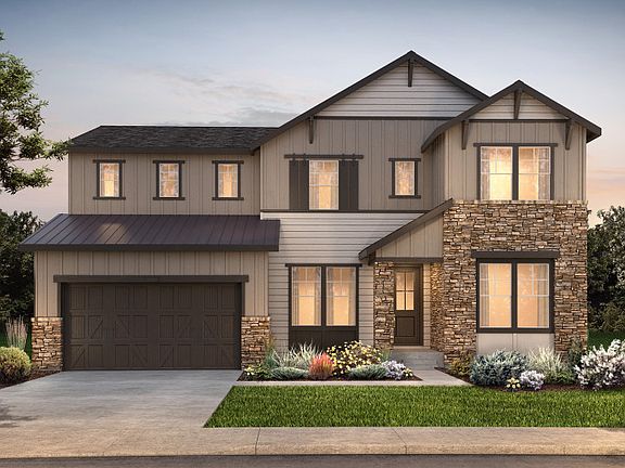 Two-story Prodigy plan shown in Elevation C with a three-car garage and stunning accents.