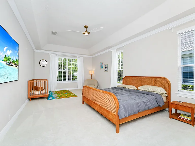 Master bedroom with new carpet.