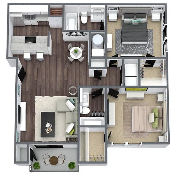 Floor plan B1: 2 Bed 2 Bath