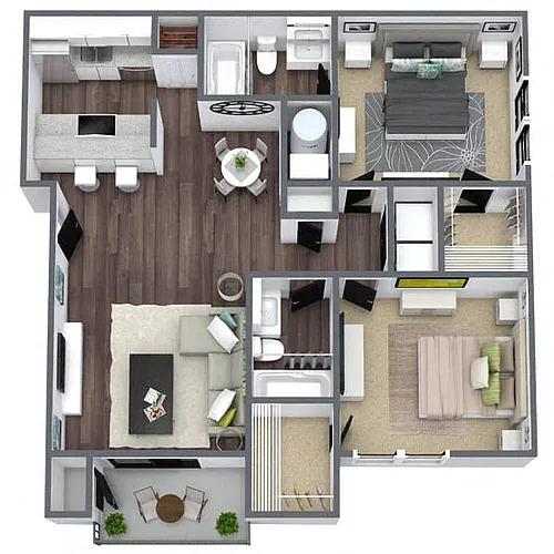Floor plan B1: 2 Bed 2 Bath