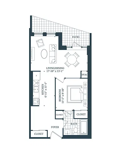 Floor plan 1 Bedroom 1 Bed 1 Bath 7