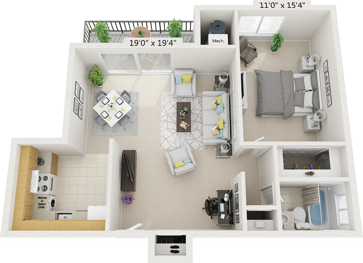 Floor plan 1BR 1BA B