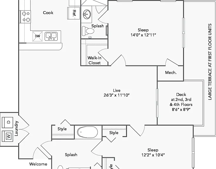 Brookside 2 Bed x 2 Bath Floorplan Brookside 2 Bed x 2 Bath Floorplan
