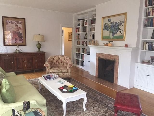 Living room, wood burning fireplace