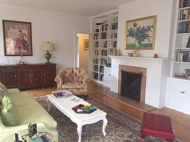 Living room, wood burning fireplace