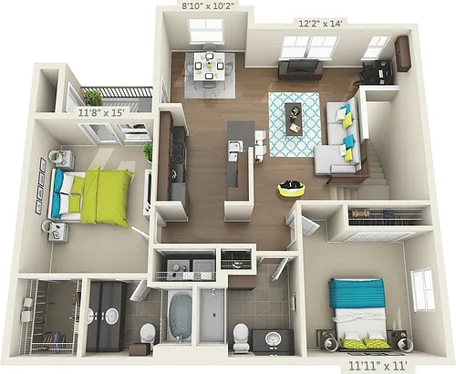 Floor plan B3 RUDDER - 2 Bedroom, 2 Bathroom