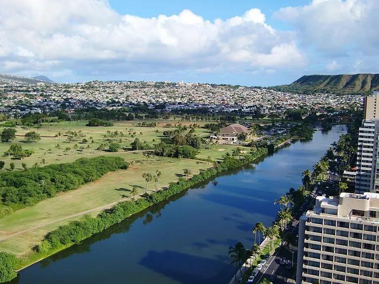 View of Alawai Golf Course and canal from Lanai