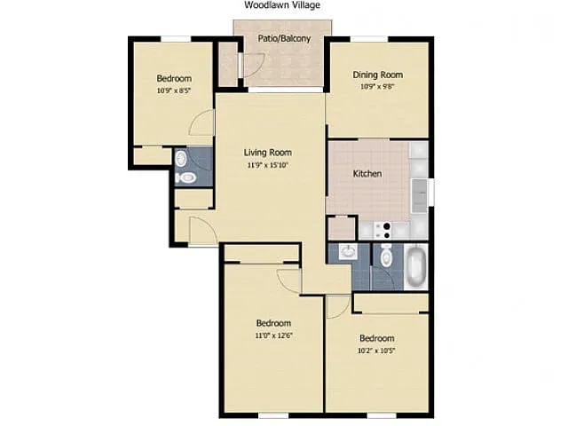 Floor plan 3 Bedroom 1.5 Bath
