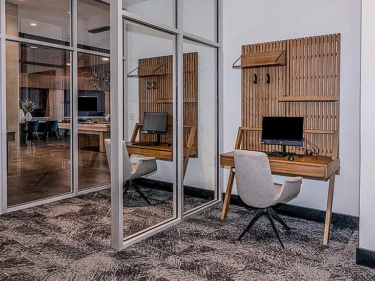 Work from home at one of the business center's private workstations