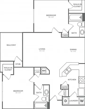 Two Bedroom, Two Bath (1,100 SF) Two Bedroom, Two Bath (1,100 SF)