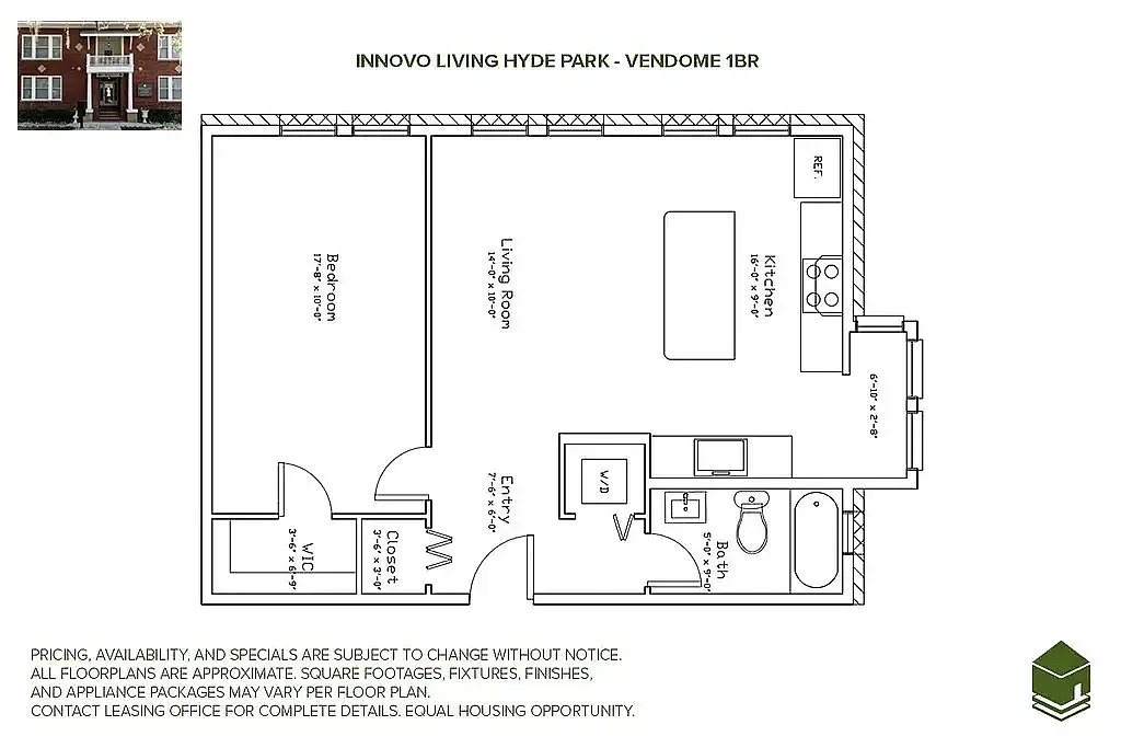 Floor plan Vendome 1 Bed 1 Bath