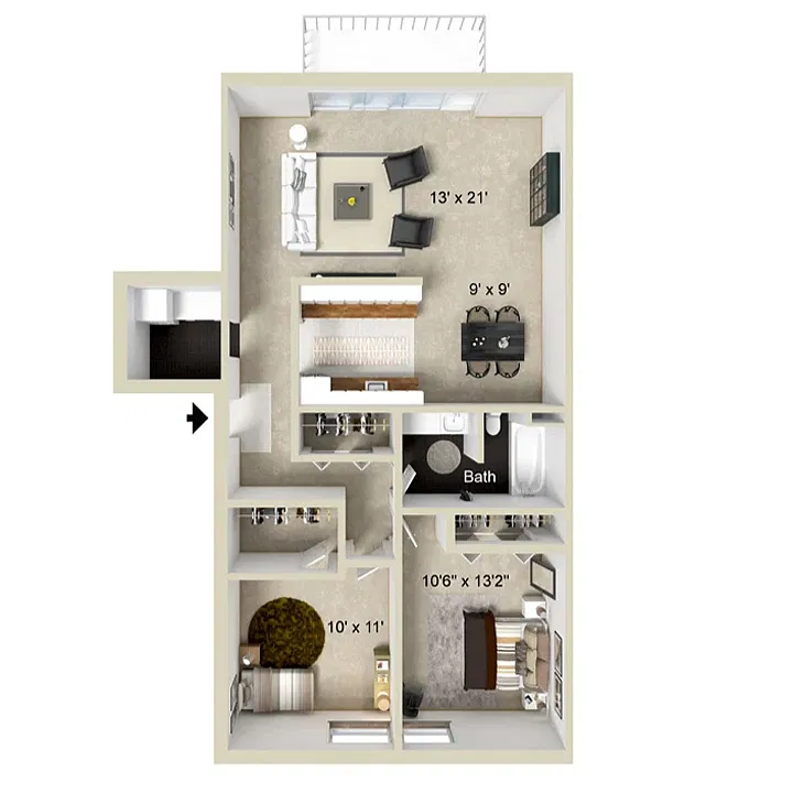 Floor plan 2 bedroom 1 bathroom