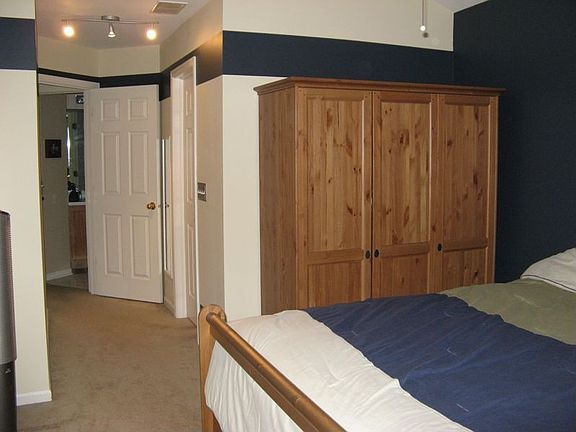 Vaulted ceiling and walk in closet in master bedroom