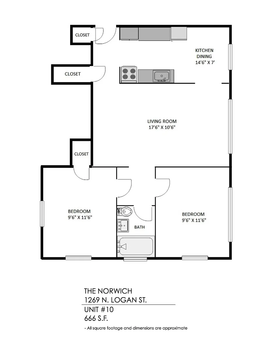 Floor plan 2 Bedroom, 1 Bath