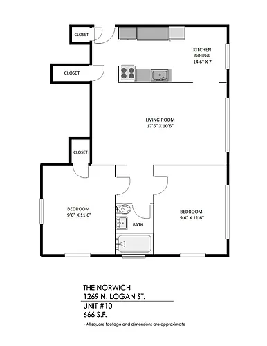 Floor plan 2 Bedroom, 1 Bath