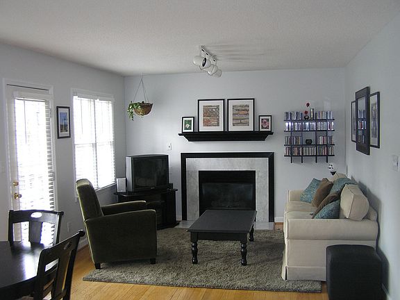 Sunny family room with open floor plan