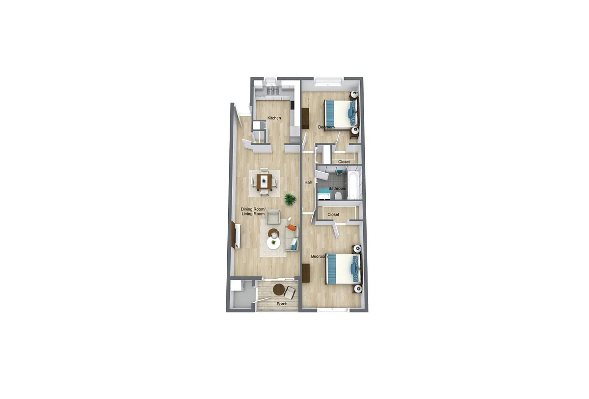 Floor plan 2 Bedroom, 1 Bathroom Partial Renovated