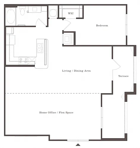 Floor plan 1BR 1BA (1121 SF)