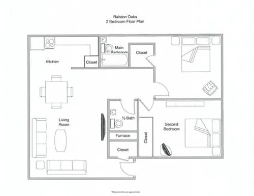 Floor plan 2 Bedroom / 1.5 Bath