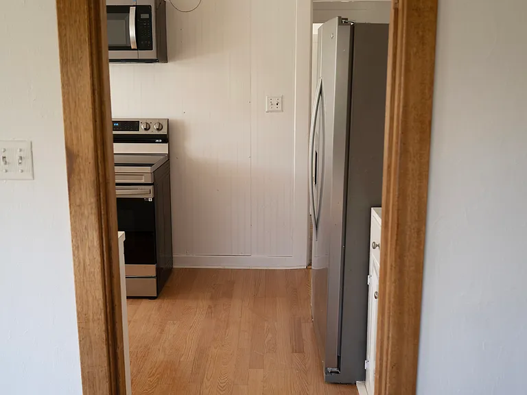 Looking into the kitchen from the living room.