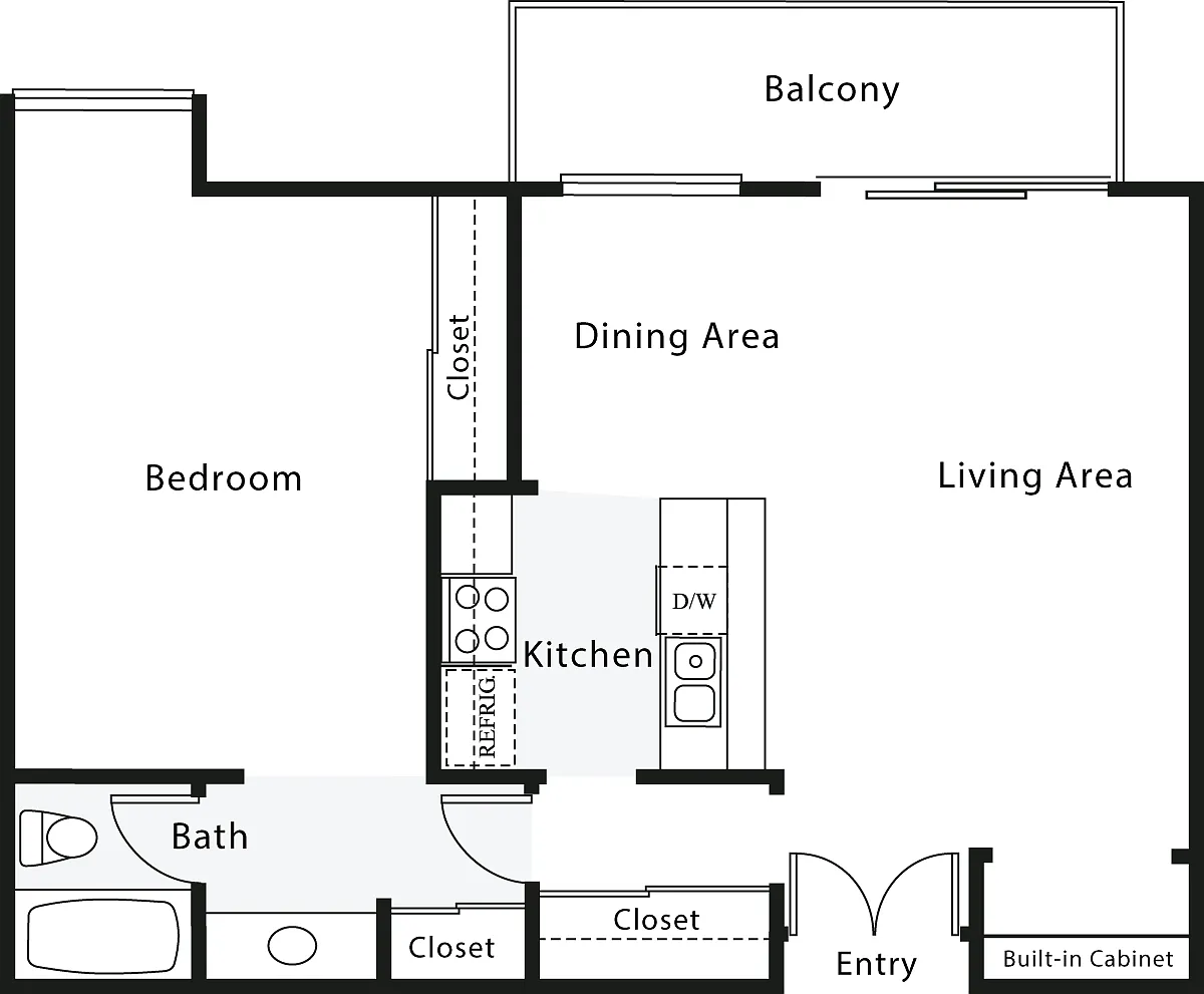 Floor plan 1 Bedroom E - No W/D