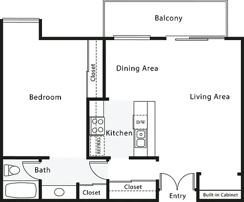 Floor plan 1 Bedroom E - No W/D