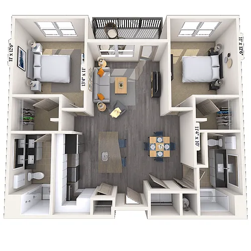 Floor plan Traditional 2x2 1139 SF