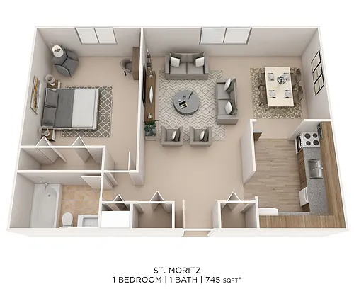 Floor plan One Bedroom- 745 sqft