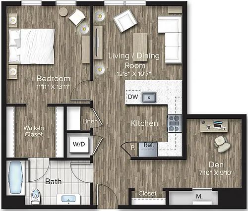 Floor plan 1 Bed/1 Bath Den-AD8