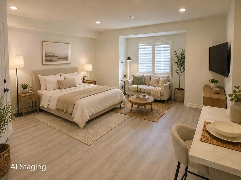 Bright and spacious studio. Virtually staged to illustrate the room's potential. Furniture is not included.