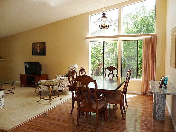 Sloped ceiling over living room/dining area