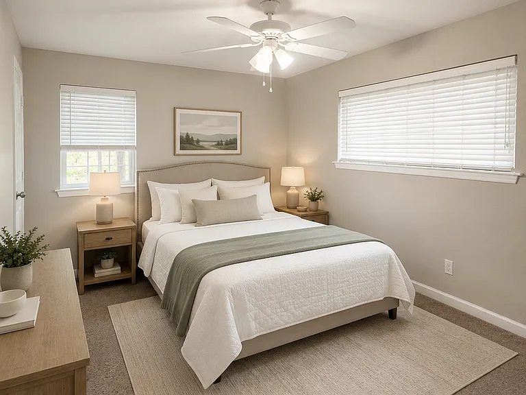 Spacious primary bedroom with great natural light, and a relaxing atmosphere.