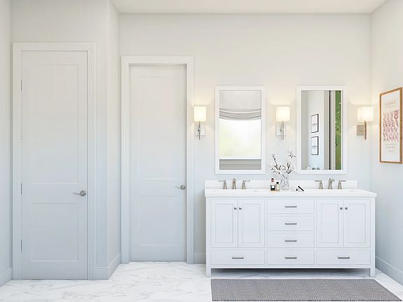 Primary bath with freestanding vanity