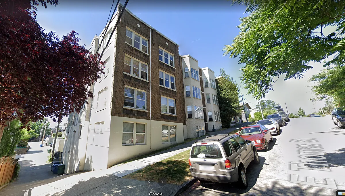 North side of building, paved alley behind building - Adelphi Apartments