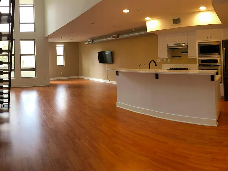 large open loft style living room kitchen